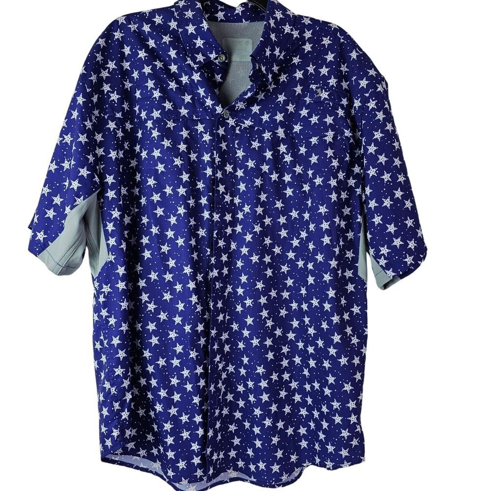 Reel Legends Men's Vented Mariner‎ II Shirt Size L Blue Star Print